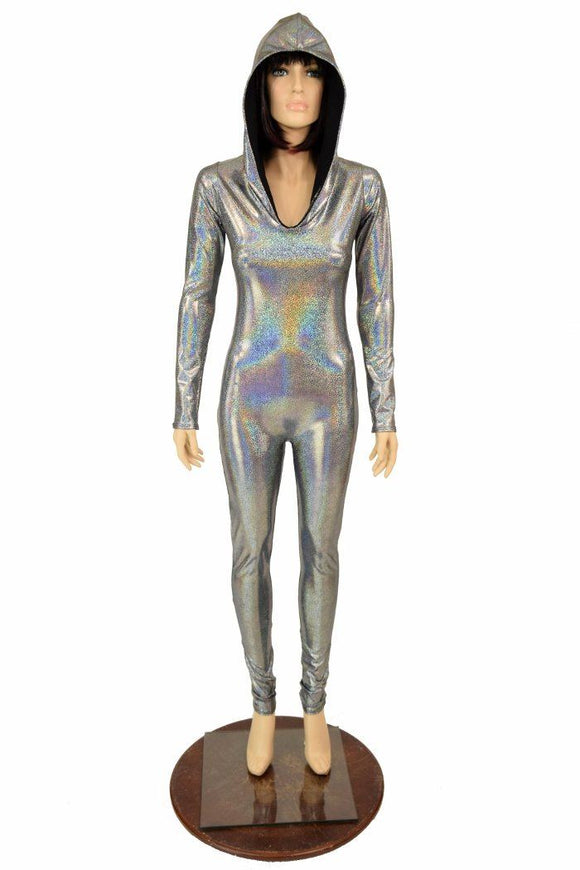 Silver Holo Hooded Catsuit - Coquetry Clothing