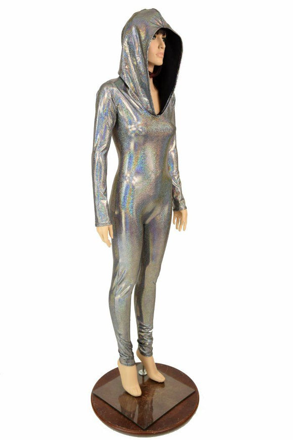 Silver Holo Hooded Catsuit - Coquetry Clothing