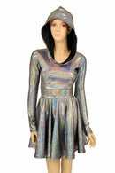 Silver Holo Hoodie Skater Dress - Coquetry Clothing