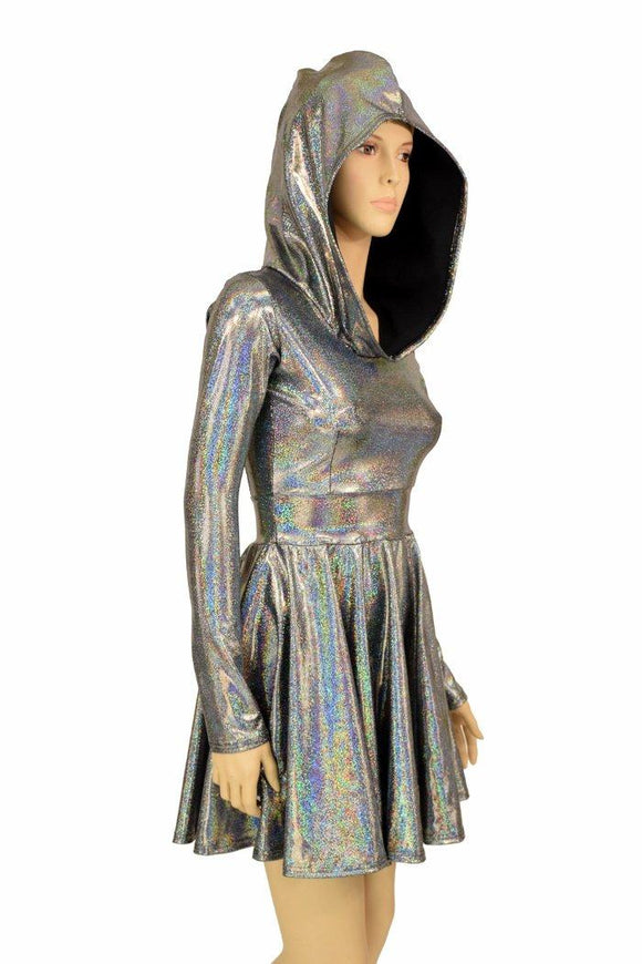 Silver Holo Hoodie Skater Dress - Coquetry Clothing