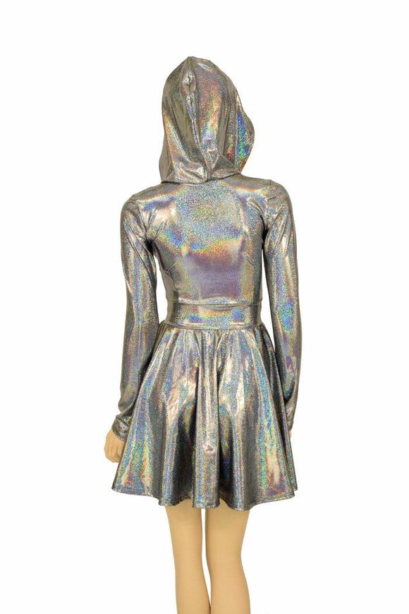 Silver Holo Hoodie Skater Dress - Coquetry Clothing