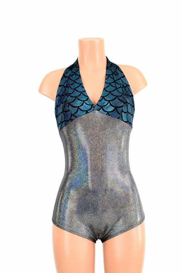 Silver Holo "Monroe" Halter Romper - Coquetry Clothing