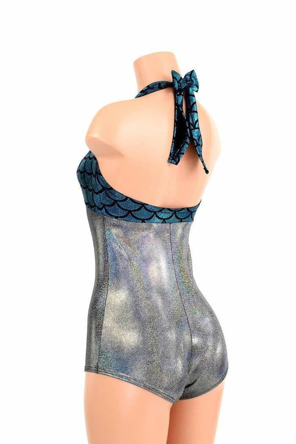 Silver Holo "Monroe" Halter Romper - Coquetry Clothing