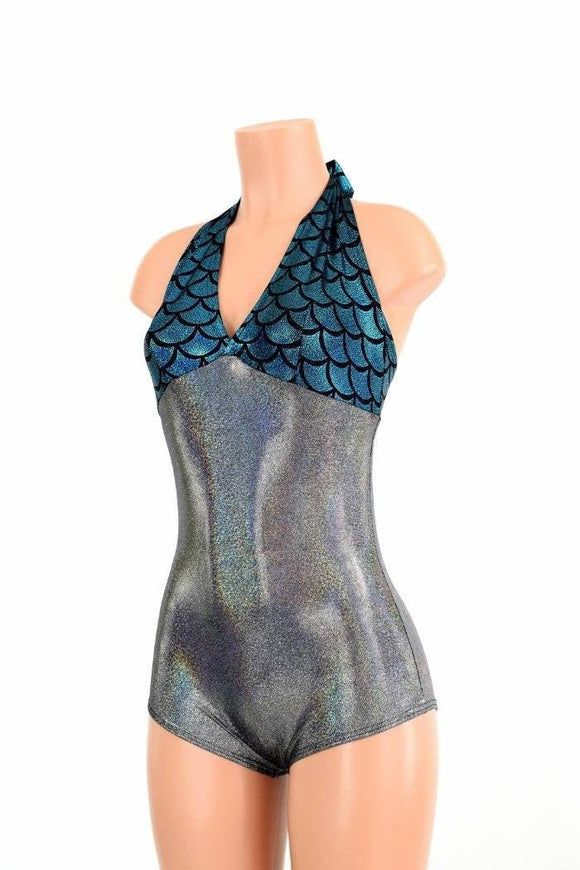 Silver Holo "Monroe" Halter Romper - Coquetry Clothing