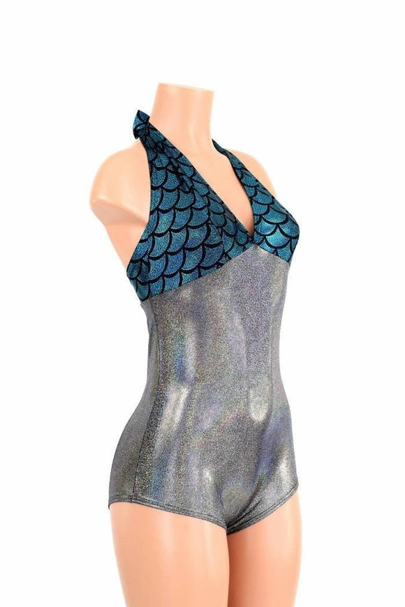 Silver Holo "Monroe" Halter Romper - Coquetry Clothing