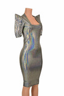 Silver Holo Sharp Shoulder Dress - Coquetry Clothing