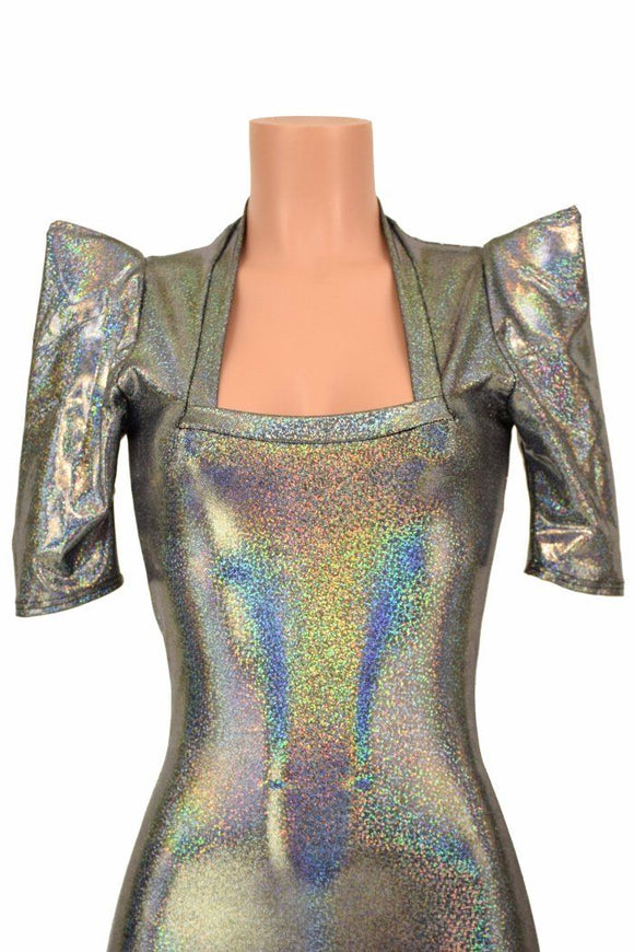 Silver Holo Sharp Shoulder Dress - Coquetry Clothing