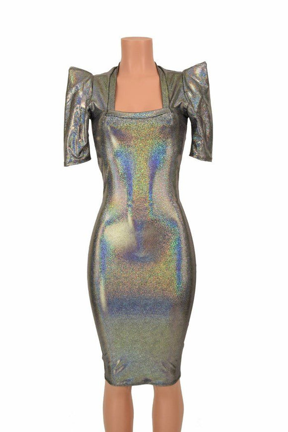 Silver Holo Sharp Shoulder Dress - Coquetry Clothing