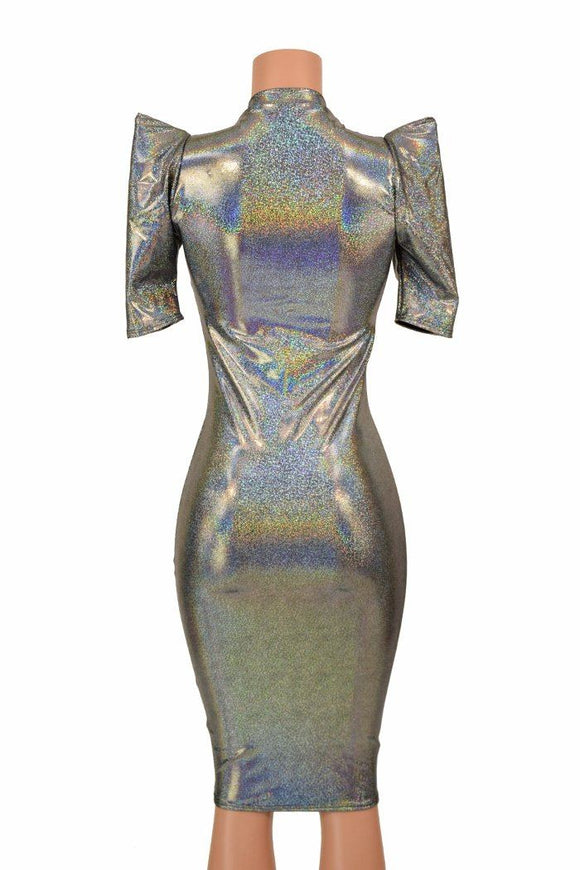 Silver Holo Sharp Shoulder Dress - Coquetry Clothing