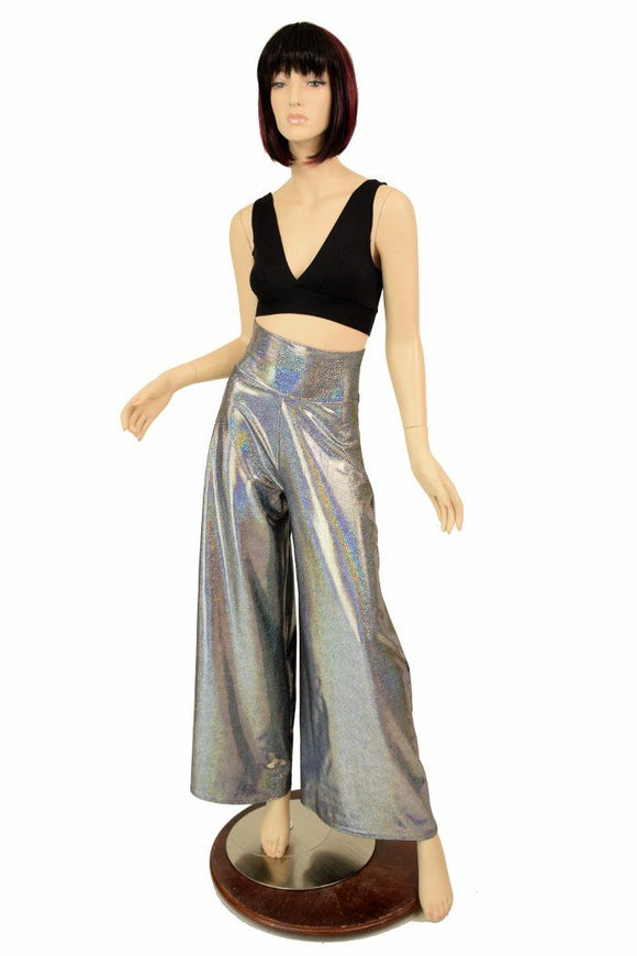 Silver Holo Wide Leg Pants - Coquetry Clothing