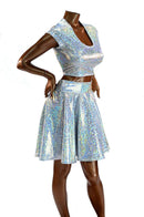 Silver Holographic Crop & Skirt - Coquetry Clothing