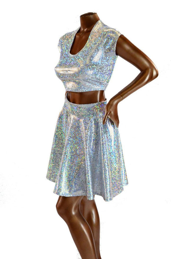 Silver Holographic Crop & Skirt - Coquetry Clothing