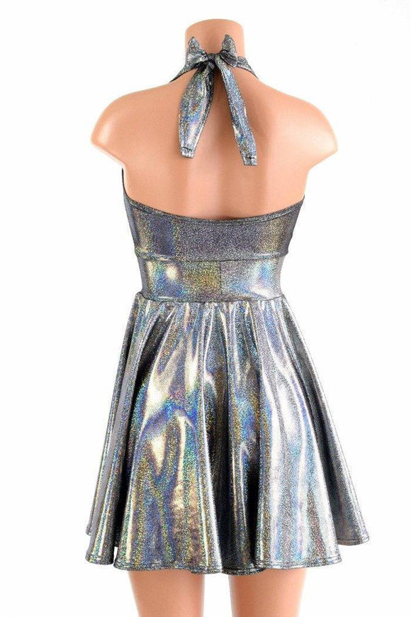 Silver Holographic Halter Skater Dress - Coquetry Clothing