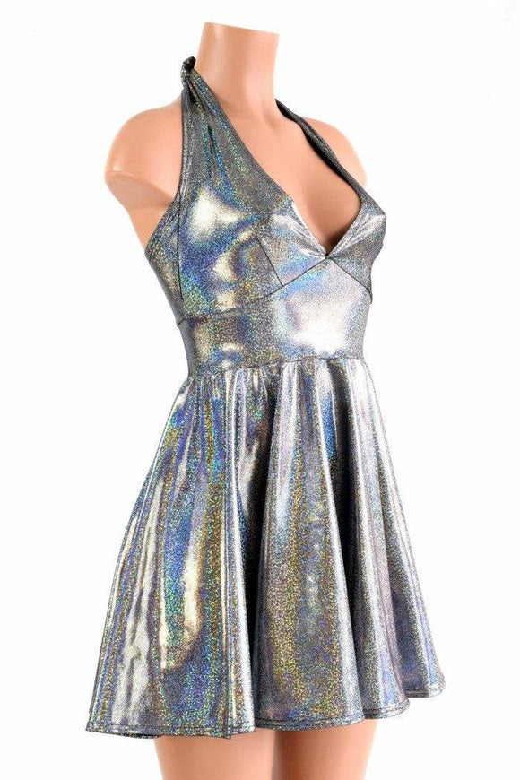 Silver Holographic Halter Skater Dress - Coquetry Clothing