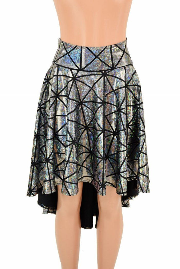 Silver Holographic Hi - Lo Skater Skirt - Coquetry Clothing