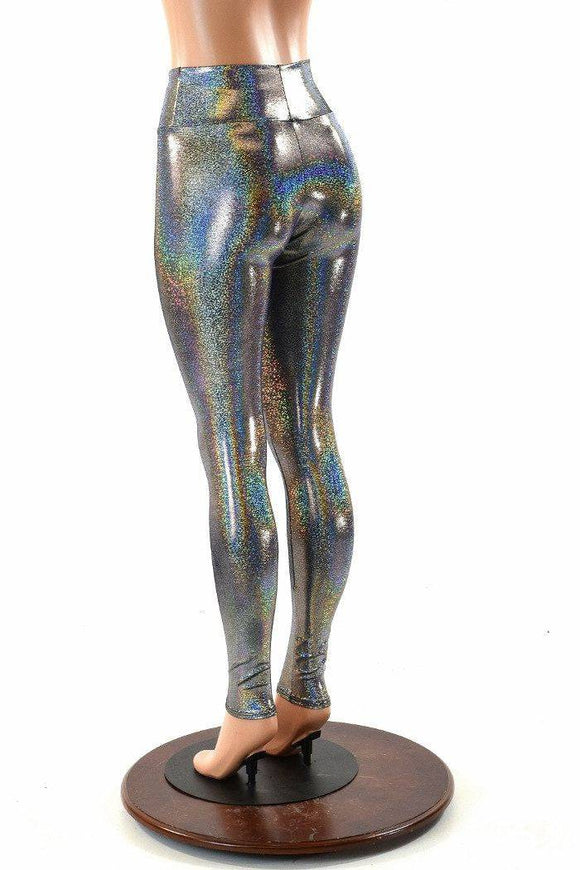Silver Holographic High Waist Leggings - Coquetry Clothing