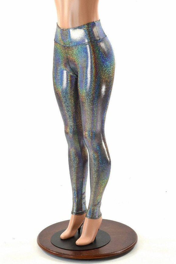 Silver Holographic High Waist Leggings - Coquetry Clothing