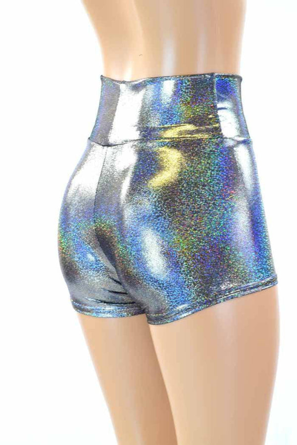 Silver Holographic High Waist Shorts - 3
