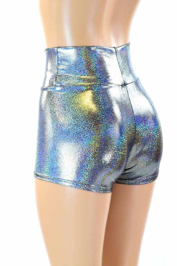Silver Holographic High Waist Shorts - Coquetry Clothing