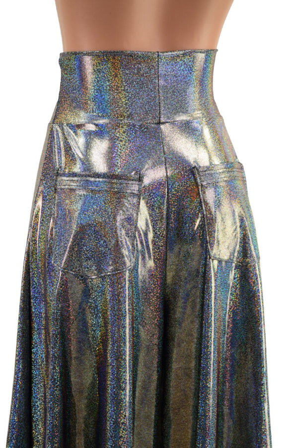 Medium Ready to Ship Silver Holographic High Waist Wide Leg Pants with Back Pockets - 2