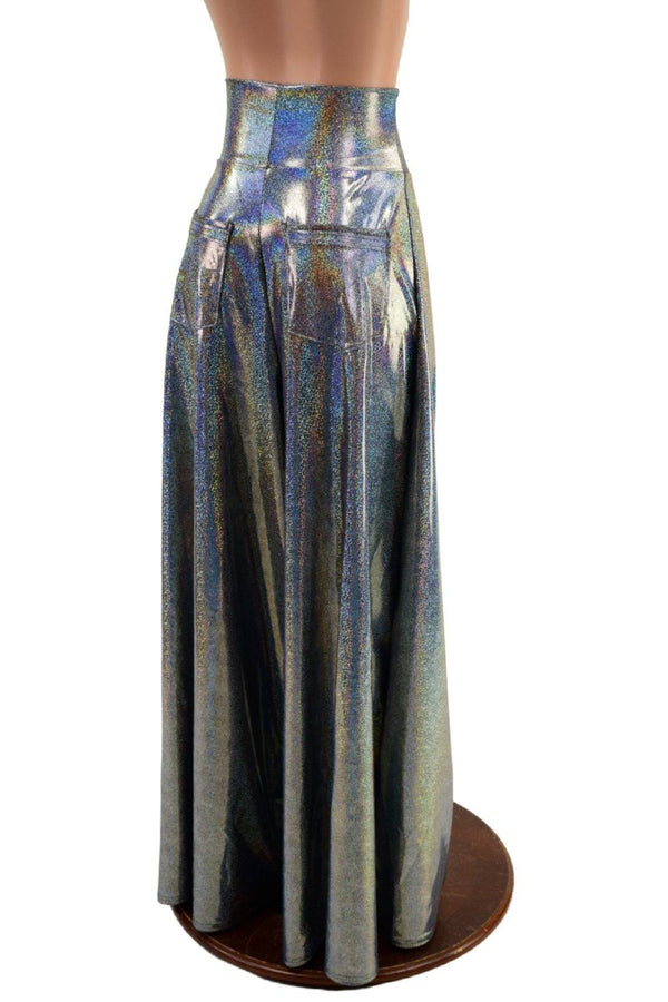 Medium Ready to Ship Silver Holographic High Waist Wide Leg Pants with Back Pockets - 4