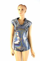 Silver Holographic Hoodie Romper - Coquetry Clothing