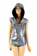 Silver Holographic Hoodie Romper - Coquetry Clothing