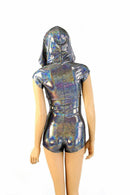 Silver Holographic Hoodie Romper - Coquetry Clothing