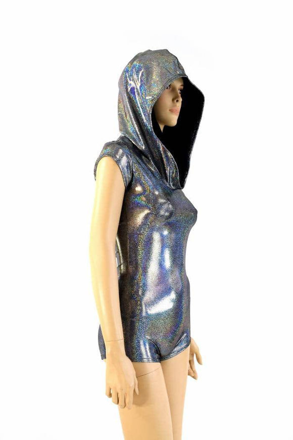Silver Holographic Hoodie Romper - Coquetry Clothing