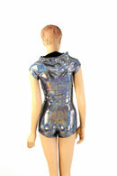 Silver Holographic Hoodie Romper - Coquetry Clothing