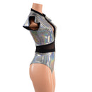 Silver Holographic Keyhole & Mesh Romper with BRAZILIAN cut leg - Coquetry Clothing