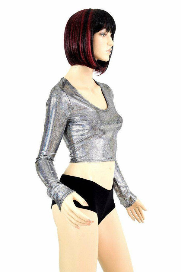 Silver Holographic Long Sleeve Crop - 3