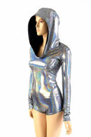 Silver Holographic Long Sleeve Hoodie Romper - Coquetry Clothing