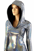 Silver Holographic Long Sleeve Hoodie Romper - Coquetry Clothing