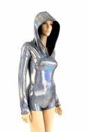 Silver Holographic Long Sleeve Hoodie Romper - 6