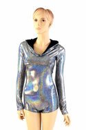 Silver Holographic Long Sleeve Hoodie Romper - 7