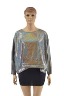 Silver Holographic Long Sleeve Pullover Poncho - Coquetry Clothing