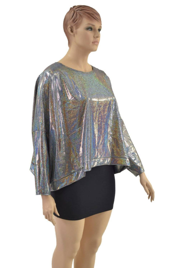 Silver Holographic Long Sleeve Pullover Poncho - Coquetry Clothing