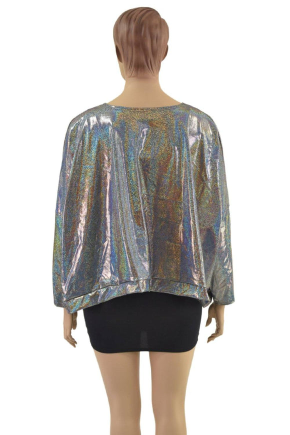 Silver Holographic Long Sleeve Pullover Poncho - Coquetry Clothing