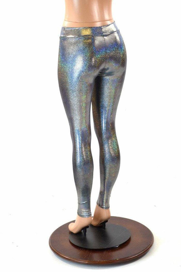 Silver Holographic Mid Rise Leggings - Coquetry Clothing