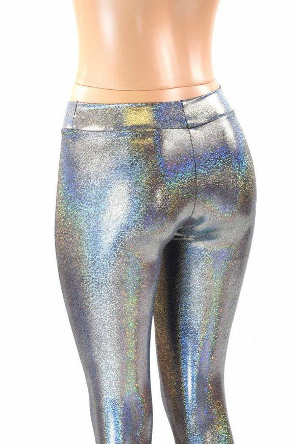 Silver Holographic Mid Rise Leggings - Coquetry Clothing