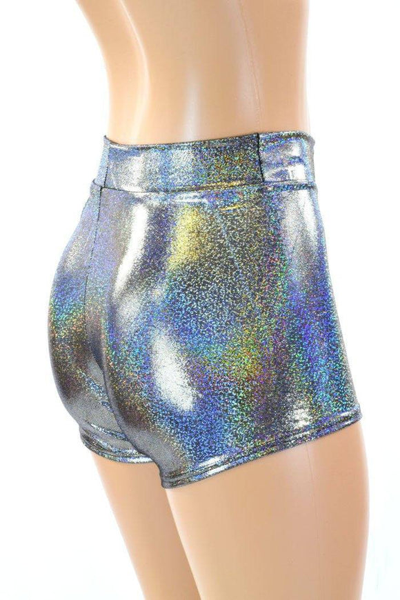 Silver Holographic Mid Rise Shorts - Coquetry Clothing
