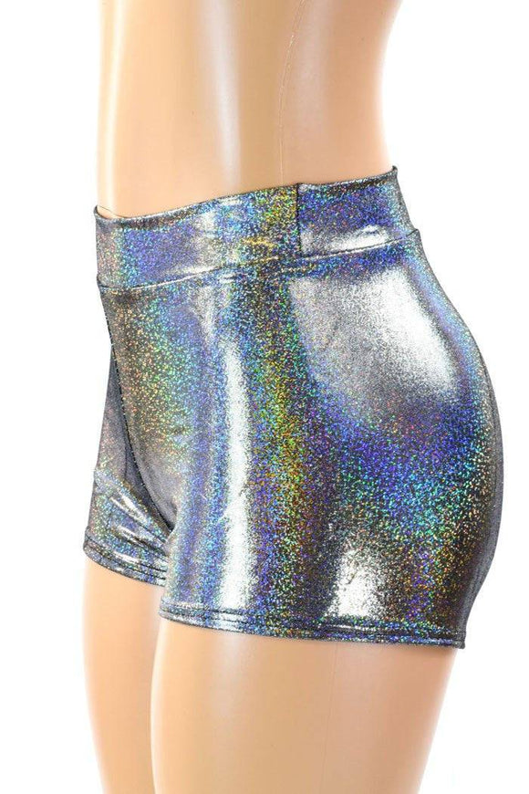 Silver Holographic Mid Rise Shorts - Coquetry Clothing