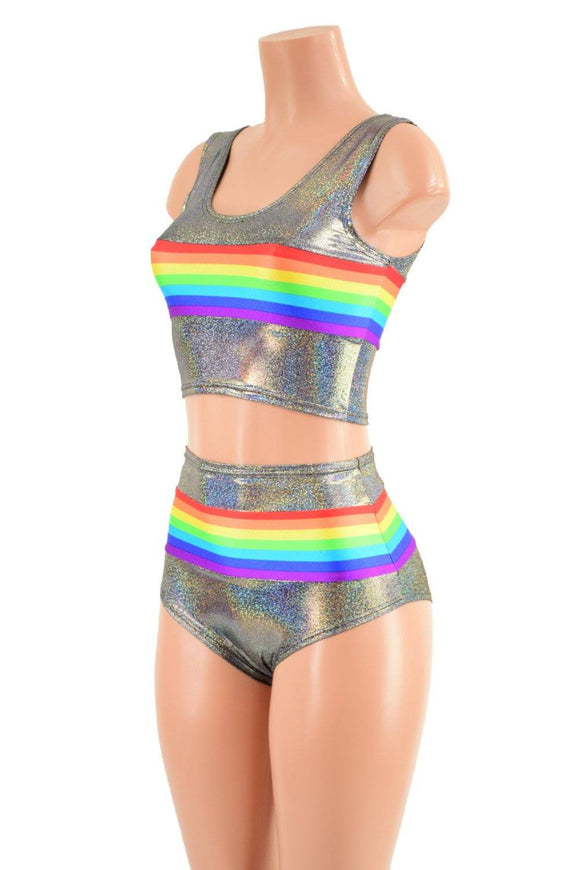 Silver Holographic Retro Rainbow Crop Tank & Siren Set - Coquetry Clothing