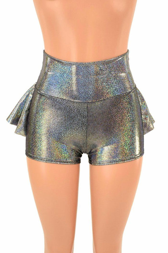 Silver Holographic Ruffle Rump Shorts - Coquetry Clothing