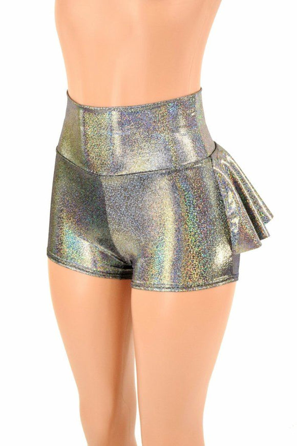 Silver Holographic Ruffle Rump Shorts - Coquetry Clothing