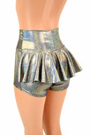 Silver Holographic Ruffle Rump Shorts - Coquetry Clothing