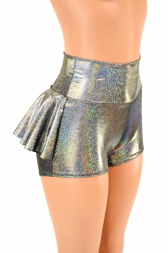 Silver Holographic Ruffle Rump Shorts - Coquetry Clothing