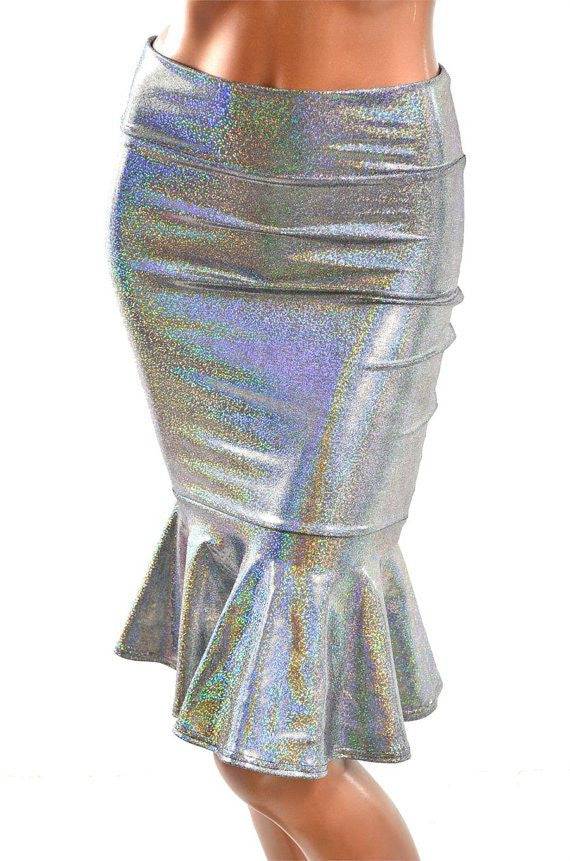 Silver Holographic Ruffled Wiggle Skirt - Coquetry Clothing