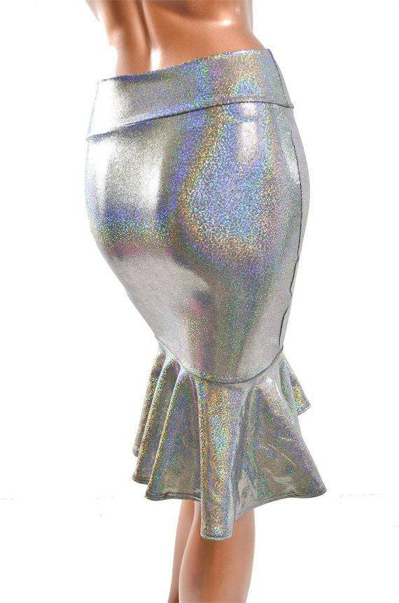 Silver Holographic Ruffled Wiggle Skirt - Coquetry Clothing